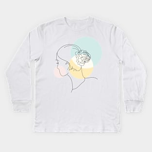 abstract lady, line art woman Kids Long Sleeve T-Shirt